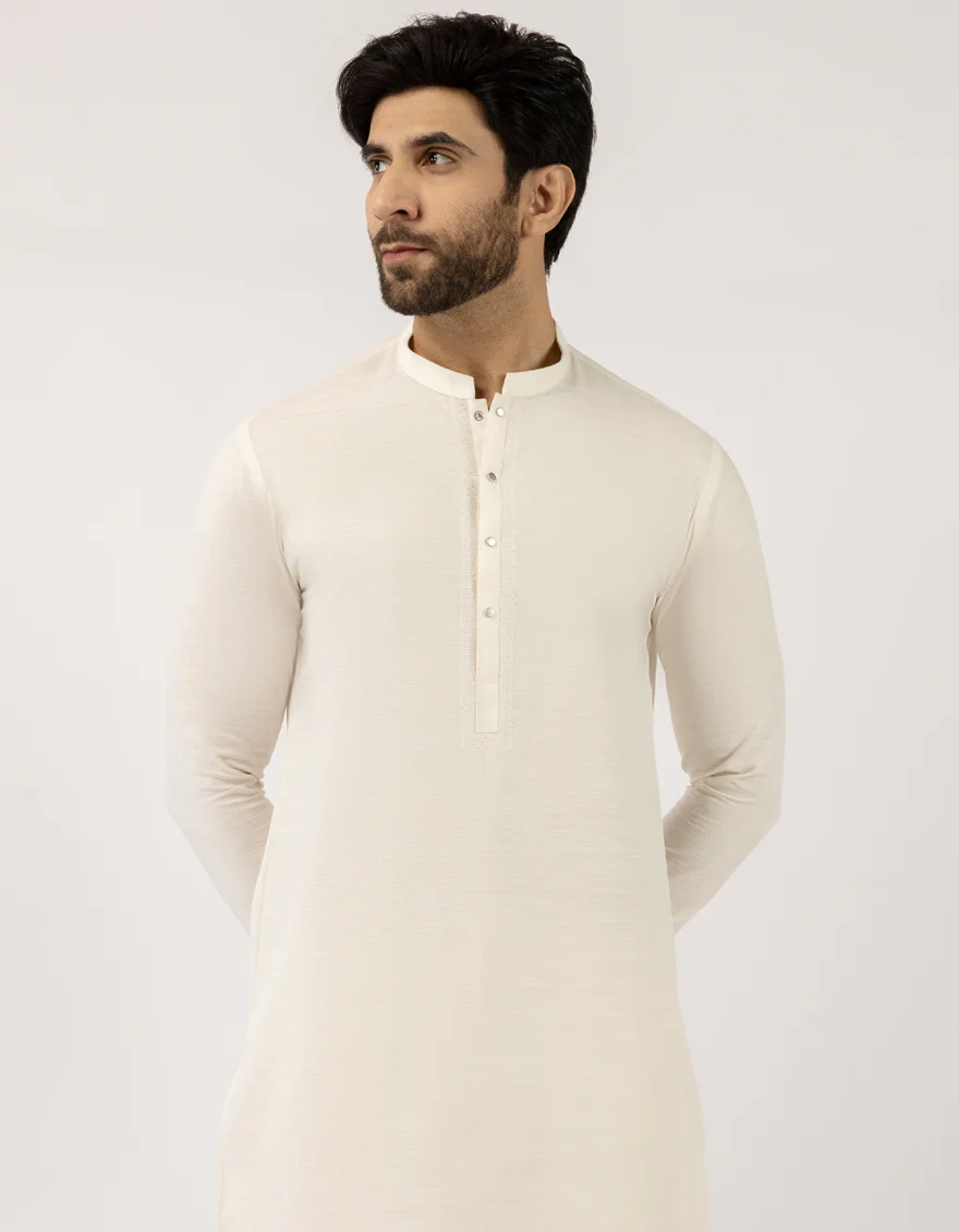 CREAM COTTON THIGH LENGTH KURTA | JJTHLK-W-90550/S25/JJ10450-SF - Image 4