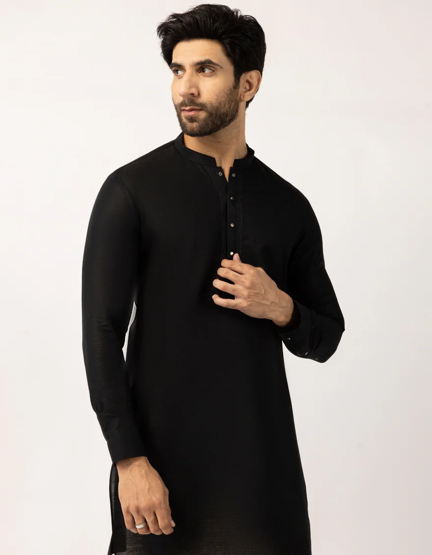BLACK COTTON THIGH LENGTH KURTA | JJTHLK-W-90551/S25/JJ10450-SF - Image 2