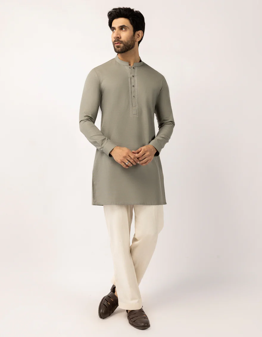 OLIVE COTTON THIGH LENGTH KURTA | JJTHLK-W-90552/S25/JJ10450-SF