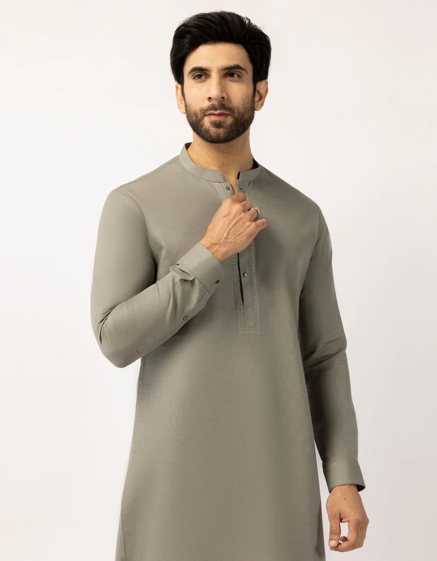 OLIVE COTTON THIGH LENGTH KURTA | JJTHLK-W-90552/S25/JJ10450-SF - Image 2