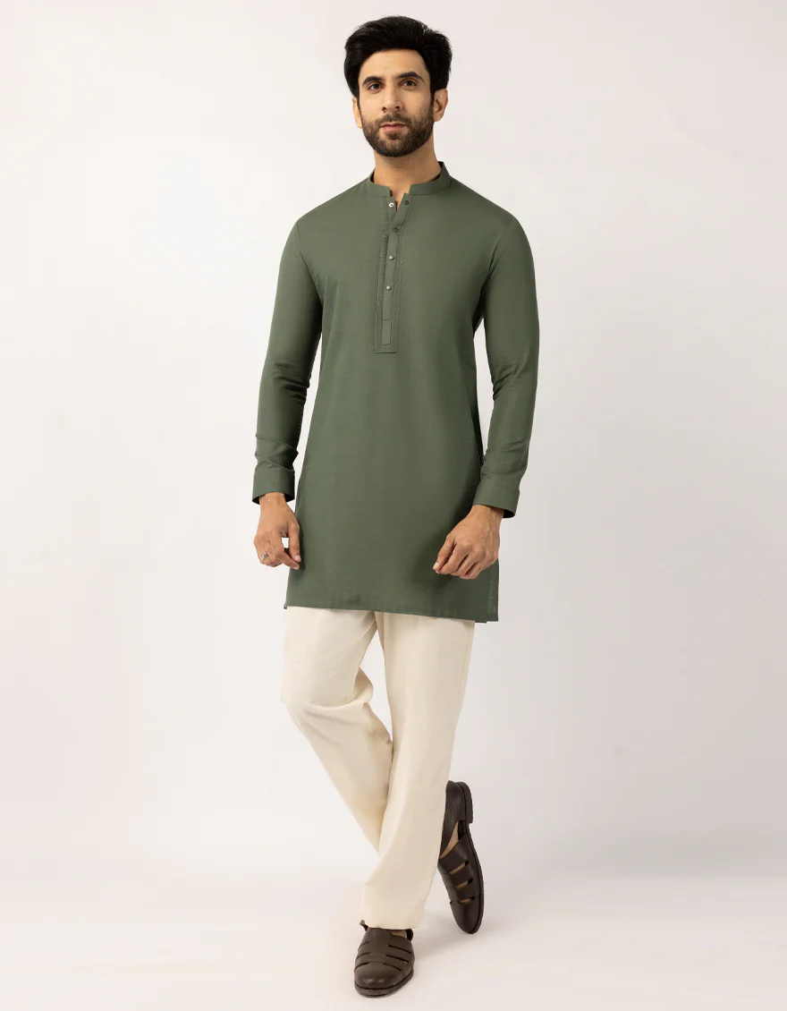 GREEN COTTON THIGH LENGTH KURTA | JJTHLK-W-90553/S25/JJ10450-SF