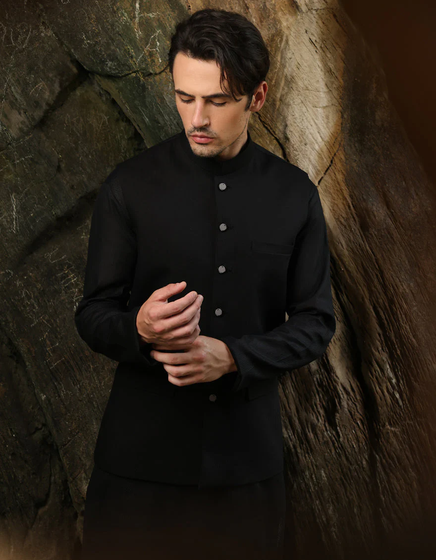 BLACK SUITING WAISTCOAT | JJVC-A-27380-R11-AP/S25/JJ9546-PN