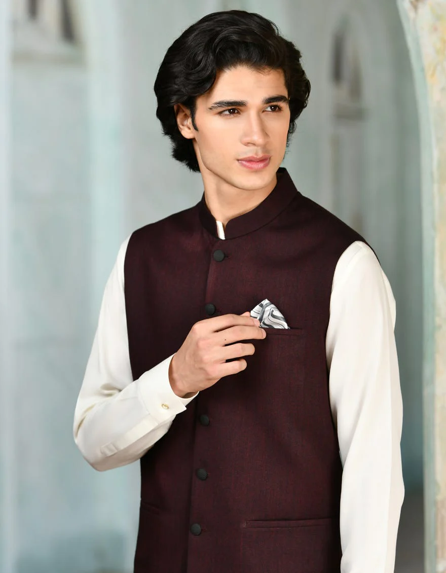 MAROON SUITING WAISTCOAT | JJVC-A-27384-R11-AP/S24/JJ9546-PN - Image 3