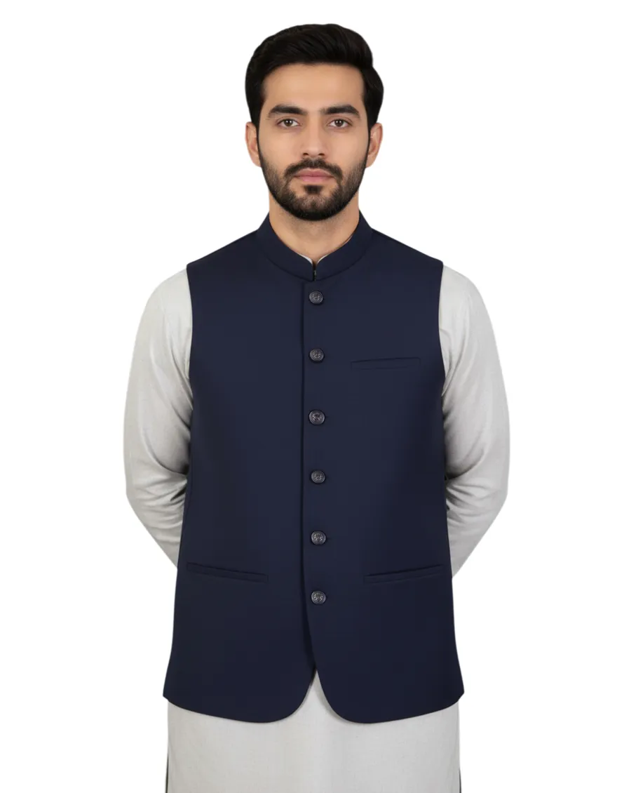 NAVY BLUE PLAIN WAISTCOAT | JJVC-A-33163/S24/JJ9895-PN