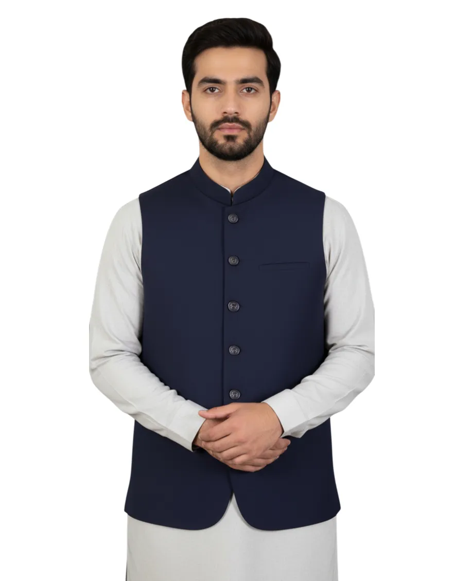 NAVY BLUE PLAIN WAISTCOAT | JJVC-A-33163/S24/JJ9895-PN - Image 2