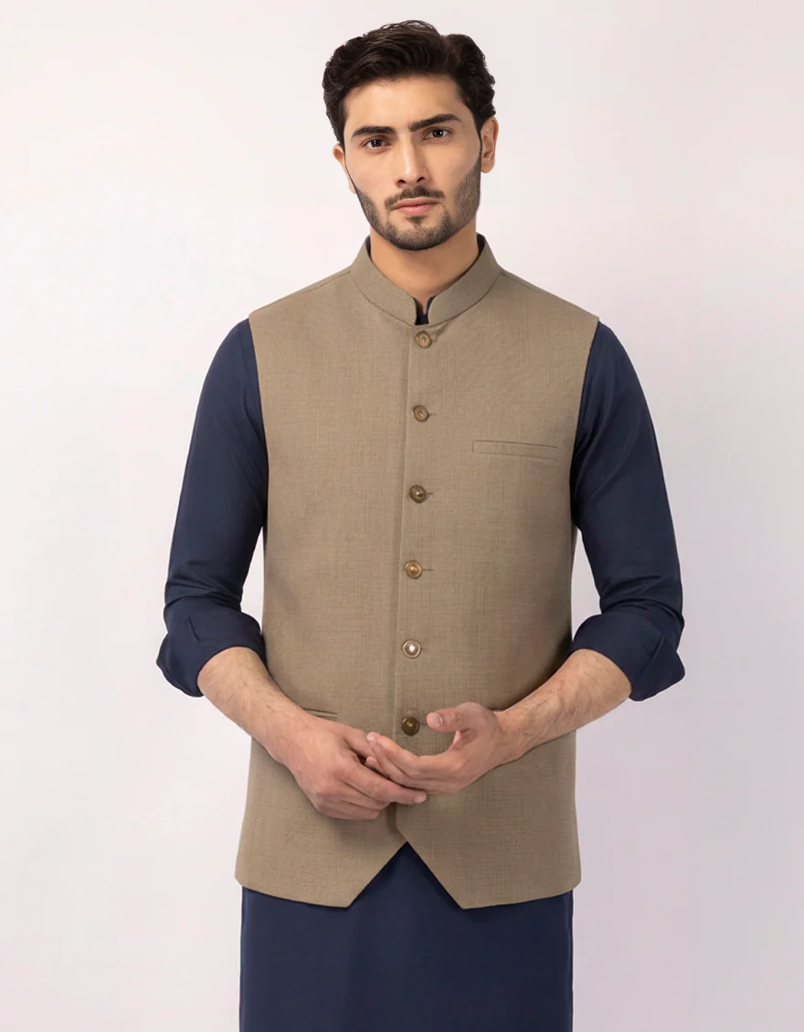 KHAKI WAISTCOAT | JJVC-A-33760/S25/JJ10483-PN
