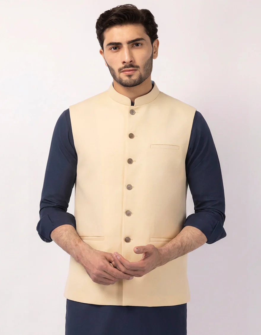 CREAM BLENDED WAISTCOAT | JJVC-A-48324/S25/JJ10484-PN