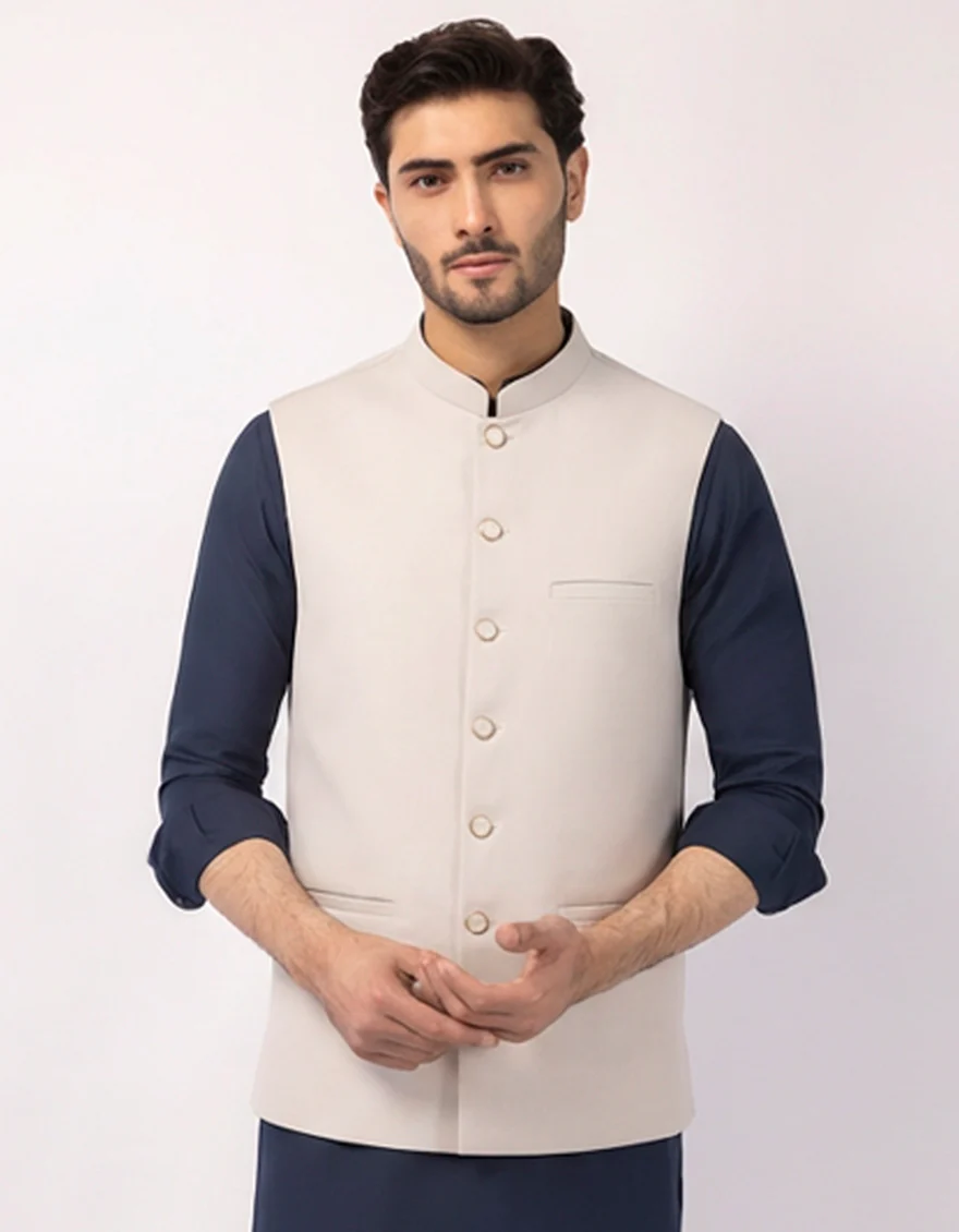 ASH GREY BLENDED WAISTCOAT | JJVC-A-48326/S25/JJ10484-PN
