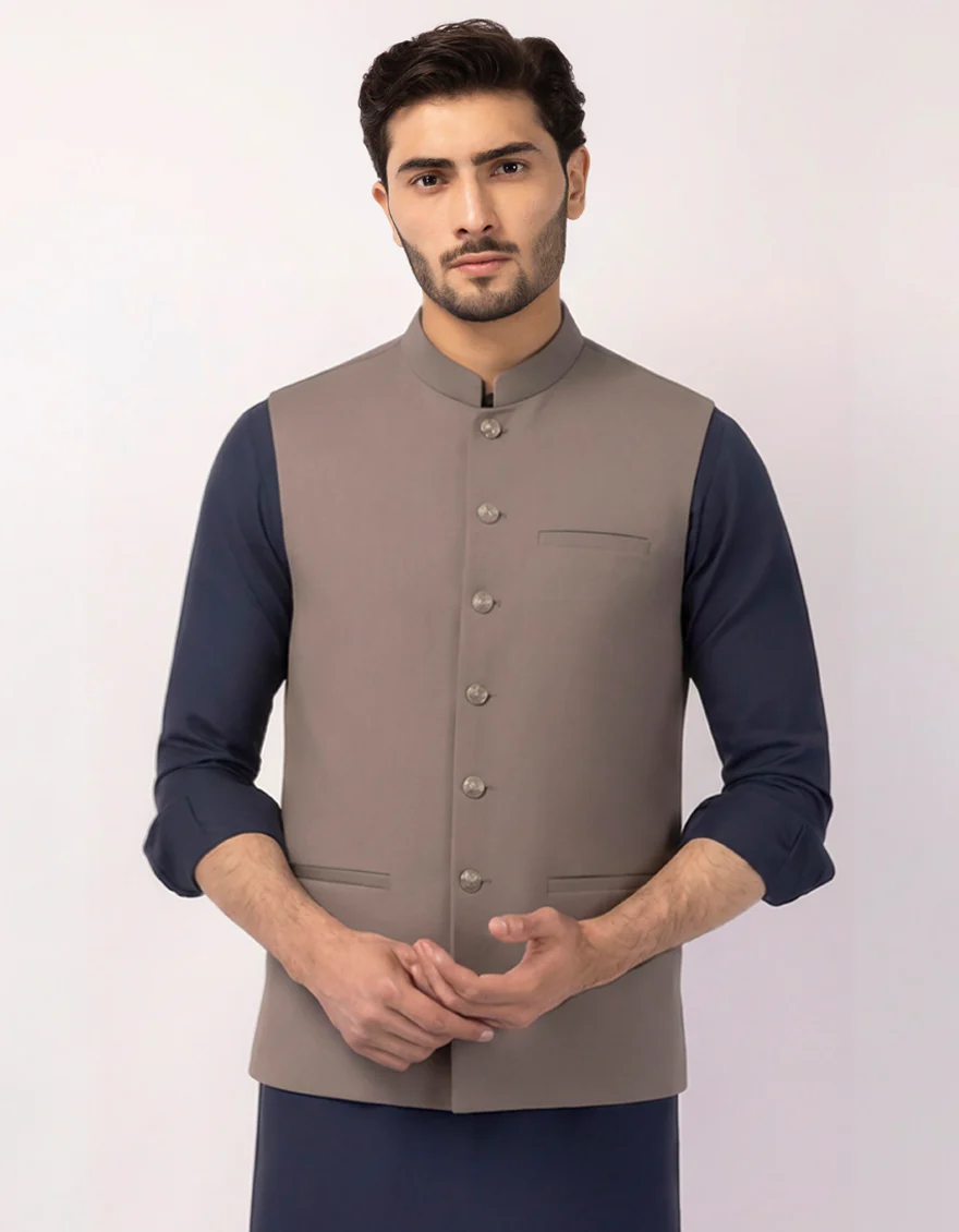STONE GREY BLENDED WAISTCOAT | JJVC-A-48331/S25/JJ10484-PN