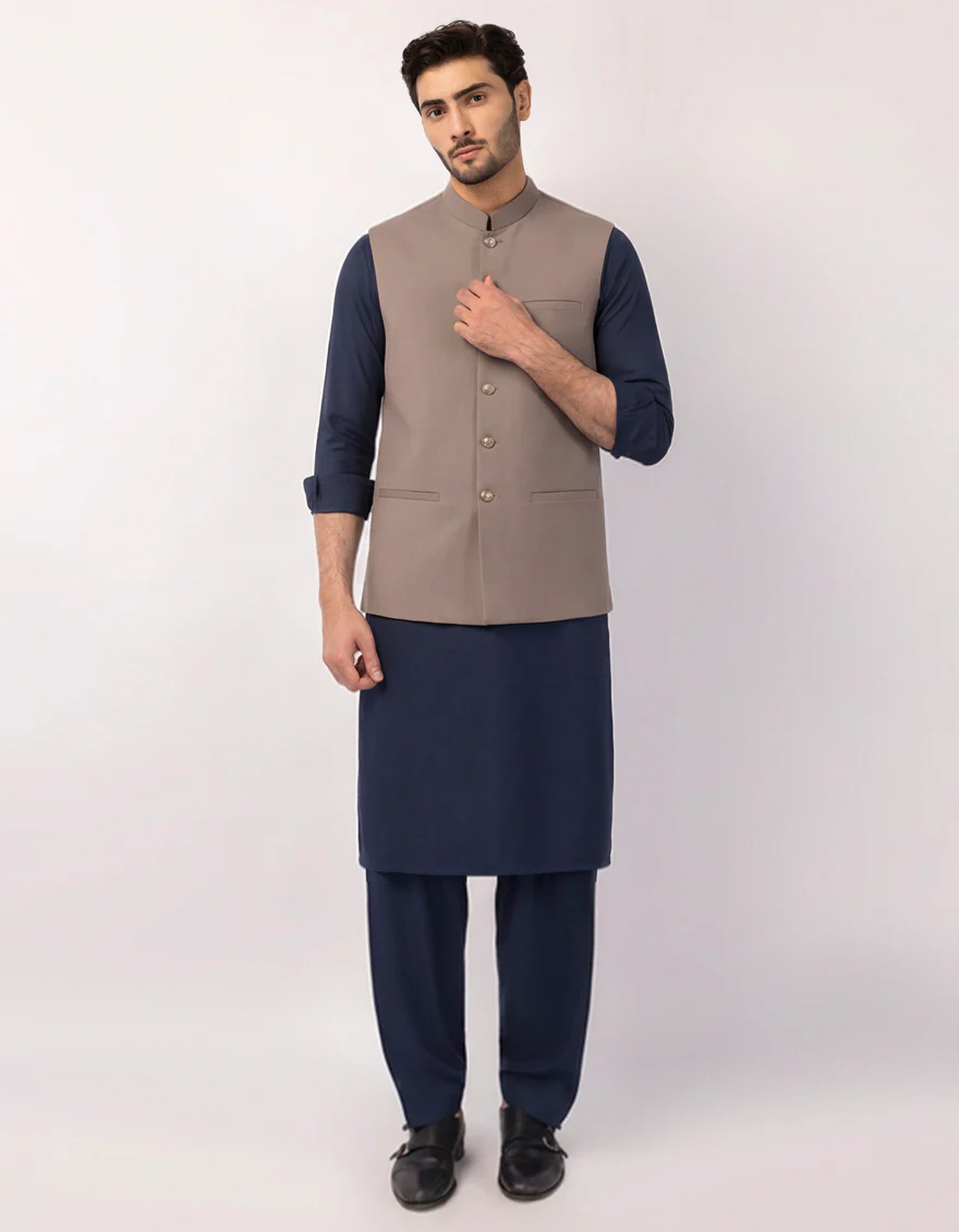 STONE GREY BLENDED WAISTCOAT | JJVC-A-48331/S25/JJ10484-PN - Image 2