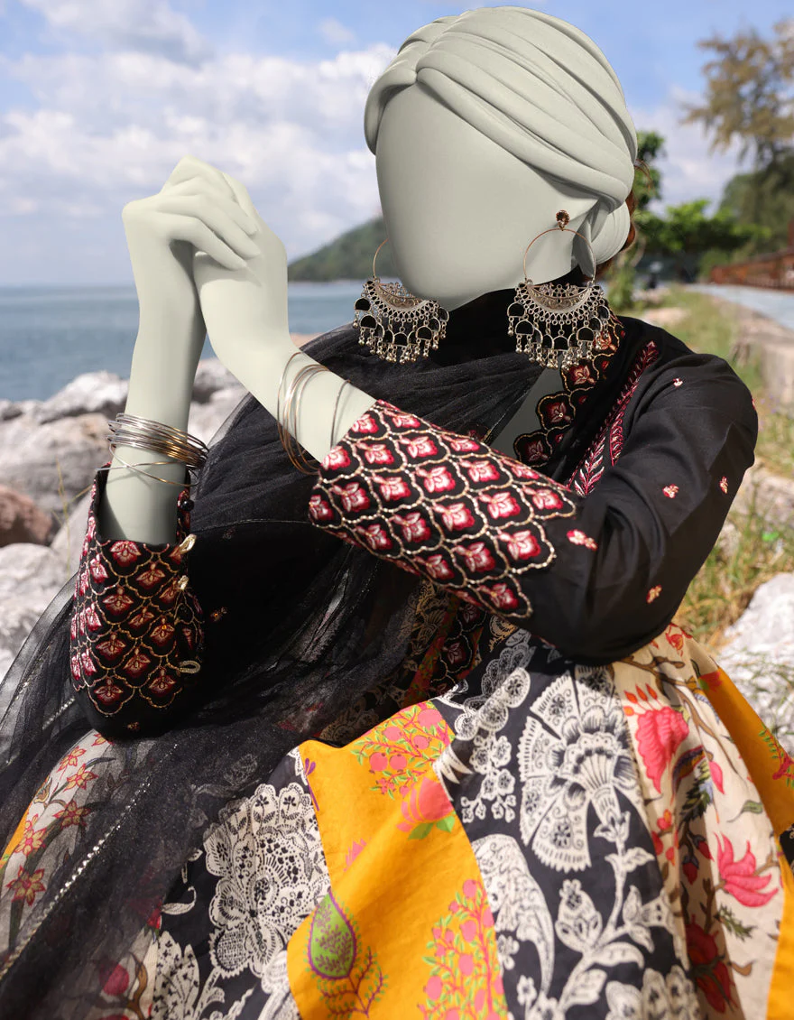 BLACK LAWN 3PC STITCHED | JLAWN-S-25-026/S ETHNIC BOGO-2 - Image 2