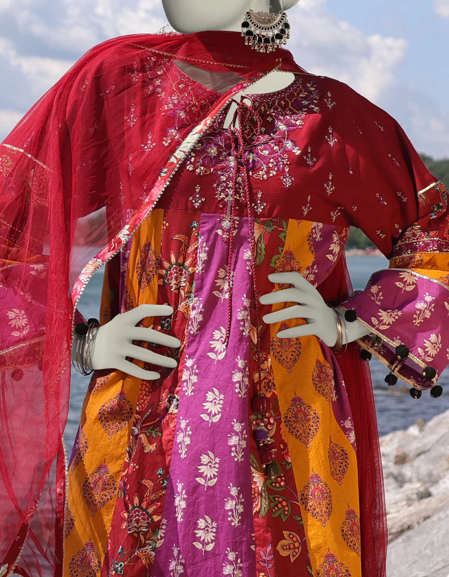MAROON LAWN 3PC STITCHED | JLAWN-S-25-027/S ETHNIC BOGO-3 - Image 3