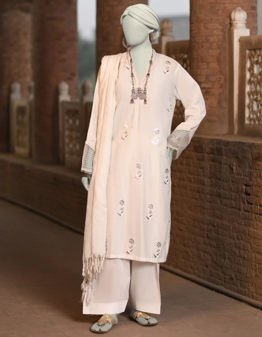 WHITE LAWN 3PC STITCHED | JLAWN-S-25-031/S CHAMPA PANI-1