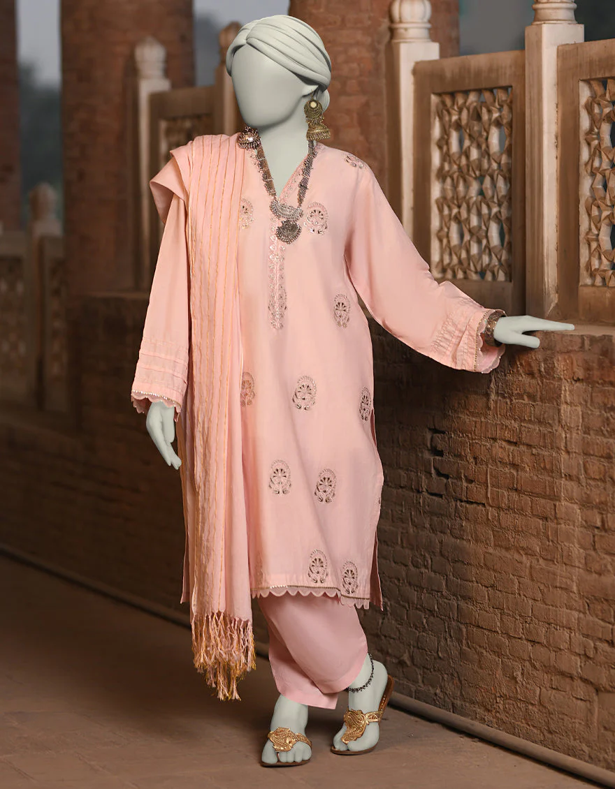 PINK LAWN 3PC STITCHED | JLAWN-S-25-032/S CHAMPA PANI-02