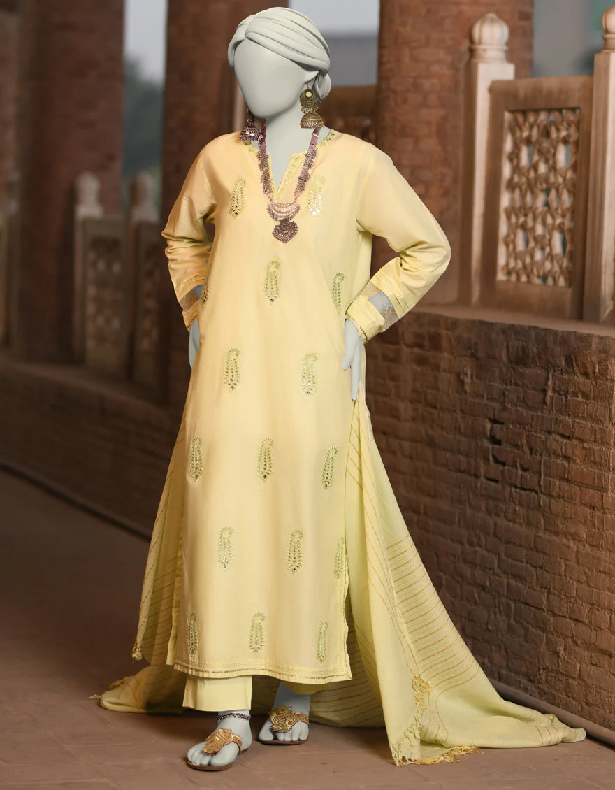 YELLOW LAWN 3PC STITCHED | JLAWN-S-25-035/S CHAMPA PANI-05
