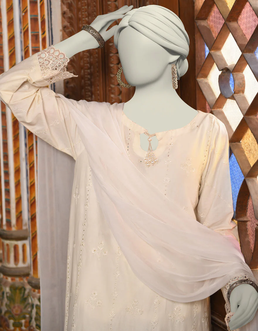 OFF WHITE LAWN 3PC STITCHED | JLAWN-S-25-048/S SCHIFFLI-6 - Image 2