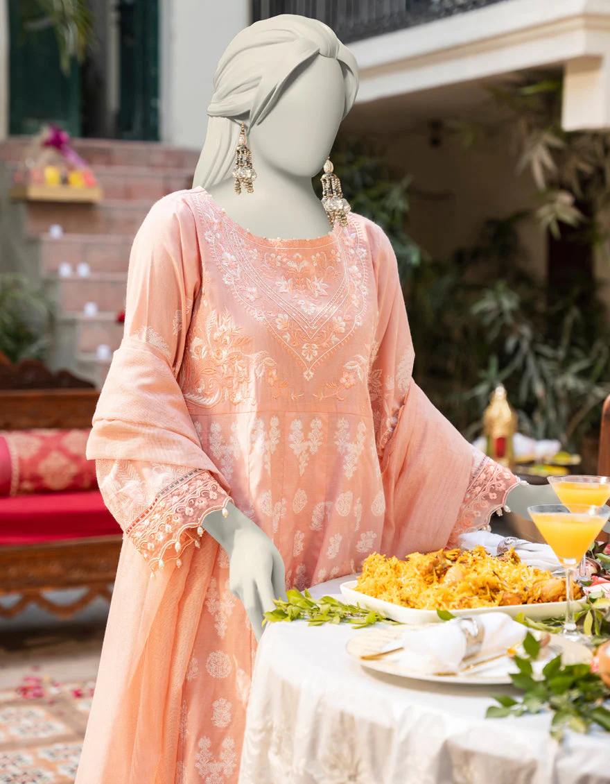 PEACH COTTON SILK 3PC STITCHED | JLAWN-S-25-086/S MAJESTIC-02 - Image 2