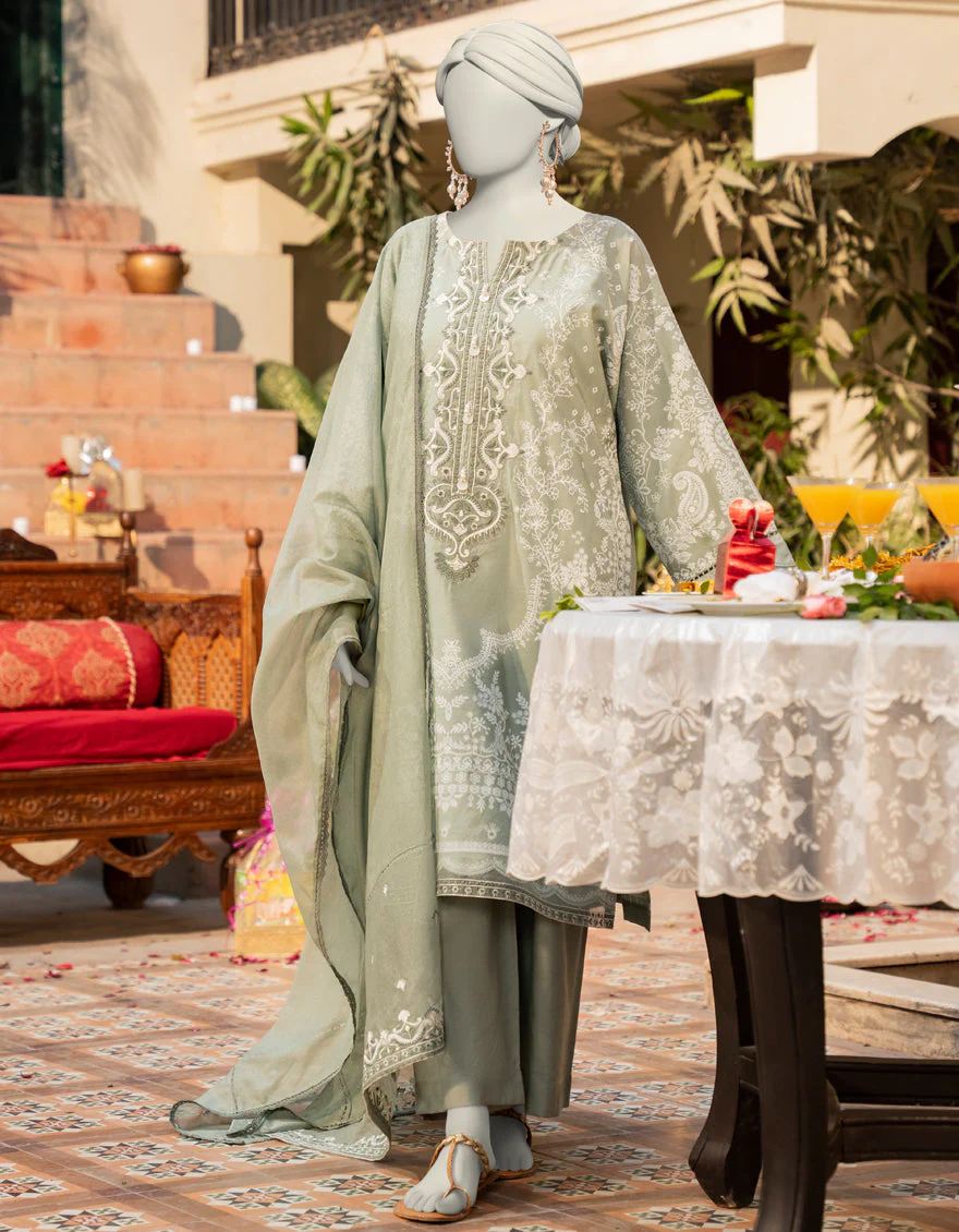 GREEN COTTON SILK 3PC STITCHED | JLAWN-S-25-087/S MAJESTIC-03