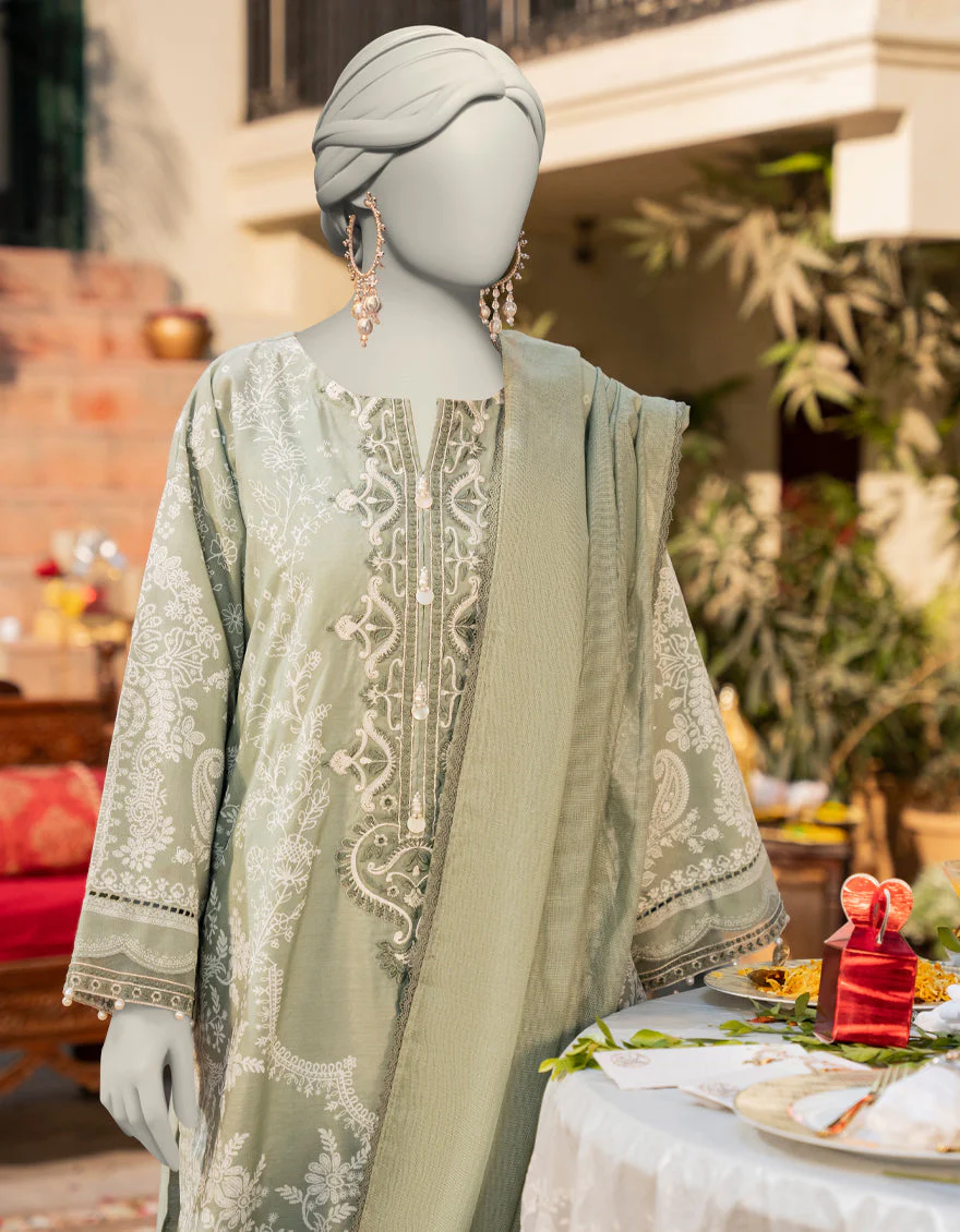GREEN COTTON SILK 3PC STITCHED | JLAWN-S-25-087/S MAJESTIC-03 - Image 2