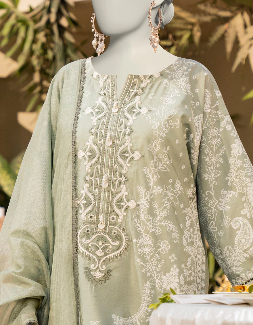 GREEN COTTON SILK 3PC STITCHED | JLAWN-S-25-087/S MAJESTIC-03 - Image 3