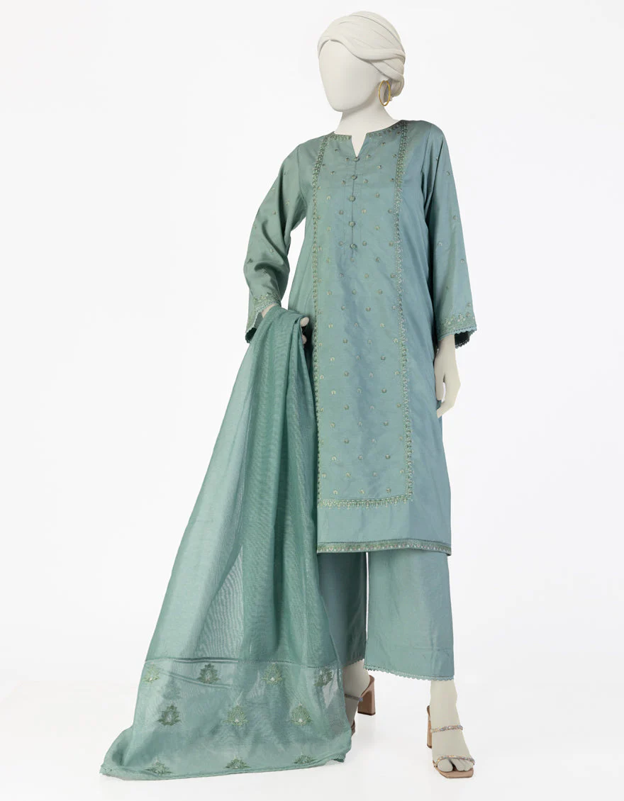GREEN COTTON SILK 3PC STITCHED | JLAWN-S-25-091/S GRACEFUL GLAMOUR-03
