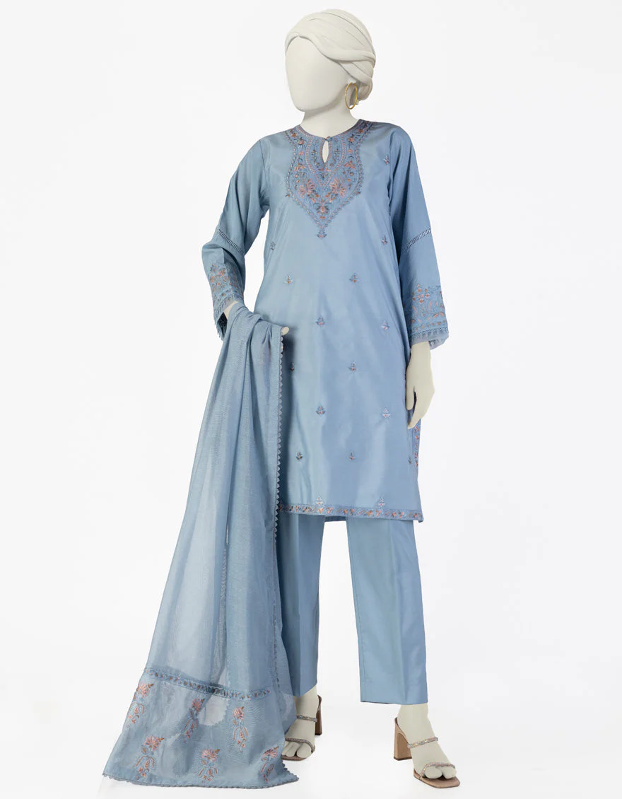 BLUE COTTON SILK 3PC STITCHED | JLAWN-S-25-092/S GRACEFUL GLAMOUR-04