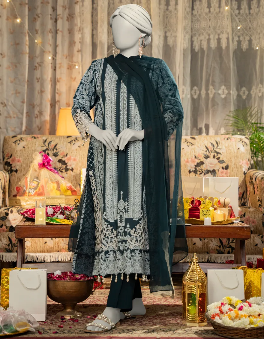BLUE COTTON SILK 3PC STITCHED | JLAWN-S-25-101/S SHEER ELEGANCE-01