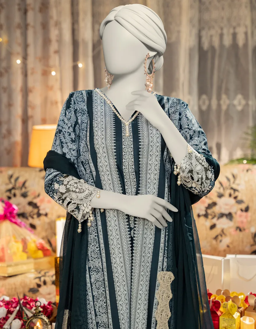 BLUE COTTON SILK 3PC STITCHED | JLAWN-S-25-101/S SHEER ELEGANCE-01 - Image 2