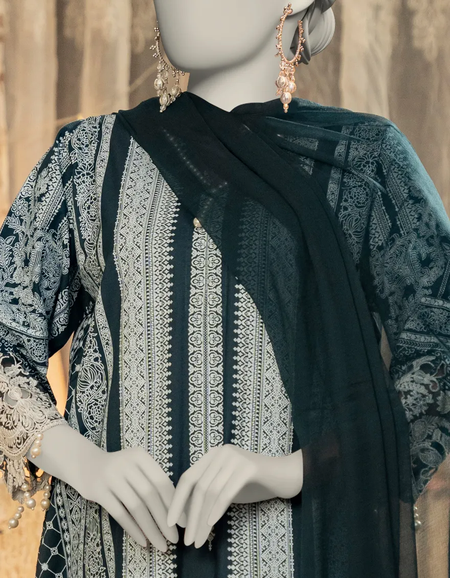 BLUE COTTON SILK 3PC STITCHED | JLAWN-S-25-101/S SHEER ELEGANCE-01 - Image 3