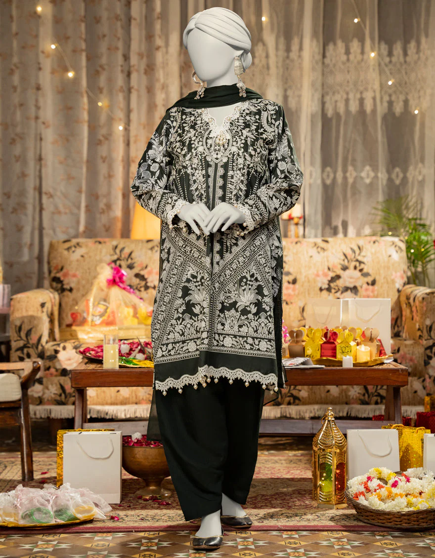 GREEN COTTON SILK 3PC STITCHED | JLAWN-S-25-104/S SHEER ELEGANCE-04