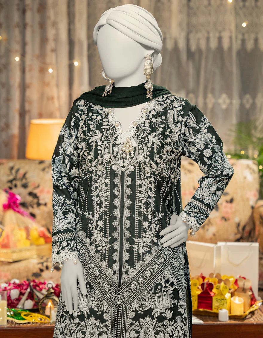 GREEN COTTON SILK 3PC STITCHED | JLAWN-S-25-104/S SHEER ELEGANCE-04 - Image 2