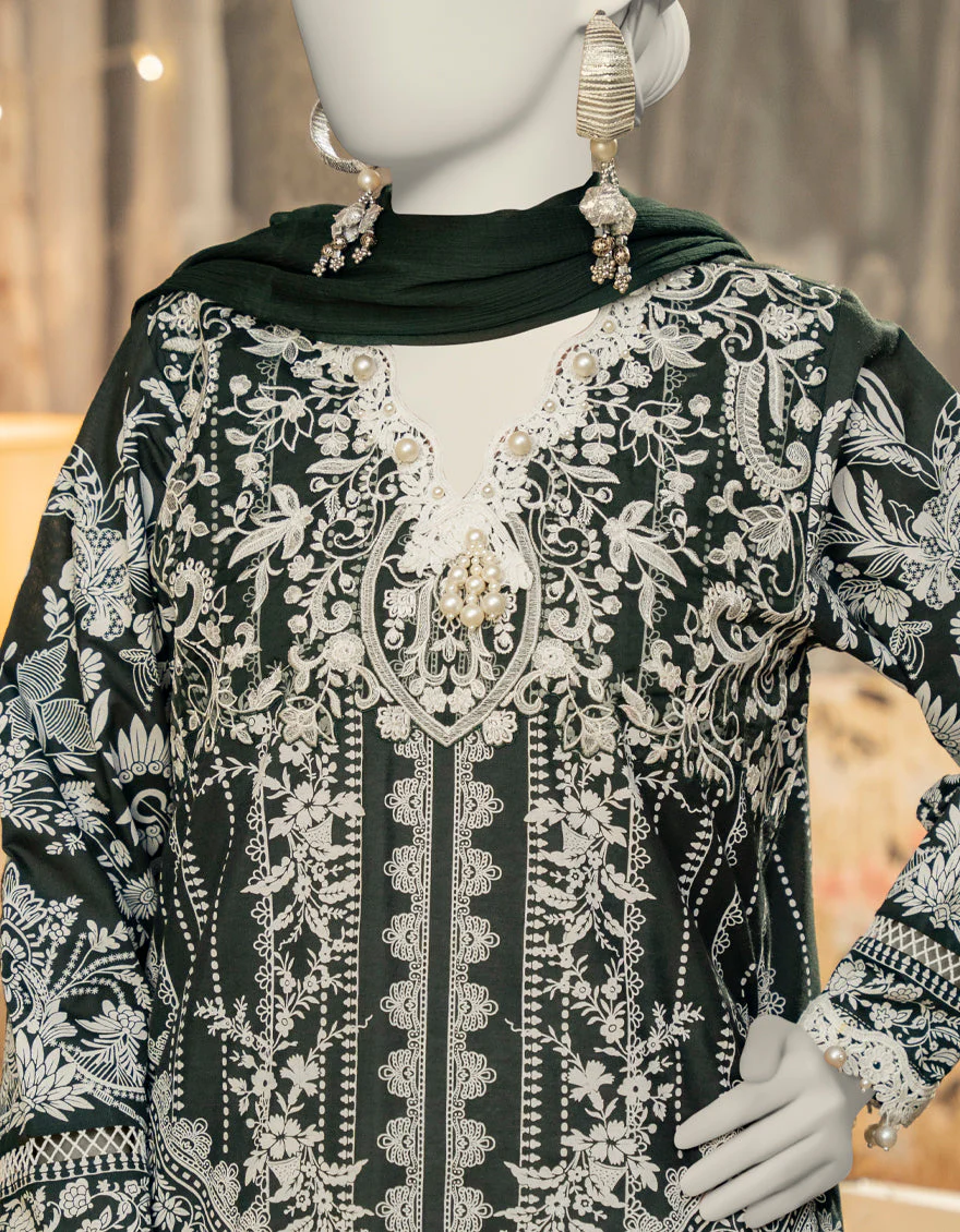 GREEN COTTON SILK 3PC STITCHED | JLAWN-S-25-104/S SHEER ELEGANCE-04 - Image 3