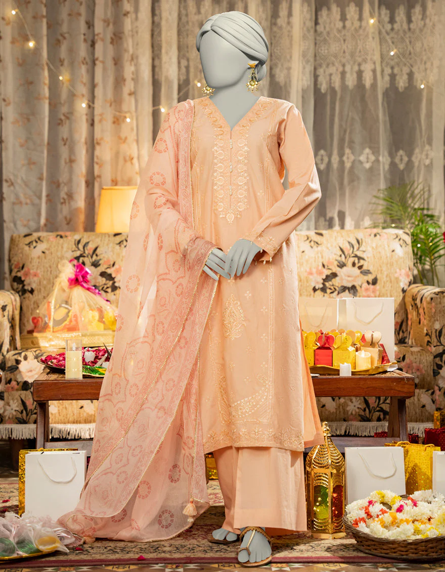 PEACH LAWN 3PC STITCHED | JLAWN-S-25-109/S DHAKA DYNASTY-1