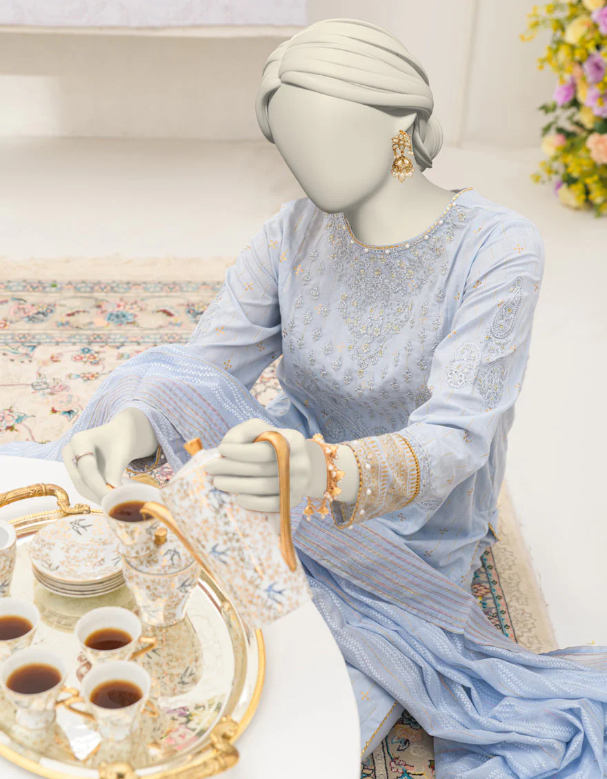 BLUE LUREX DOBBY 3PC STITCHED | JLAWN-S-25-118/S MAHARANI-02 - Image 2