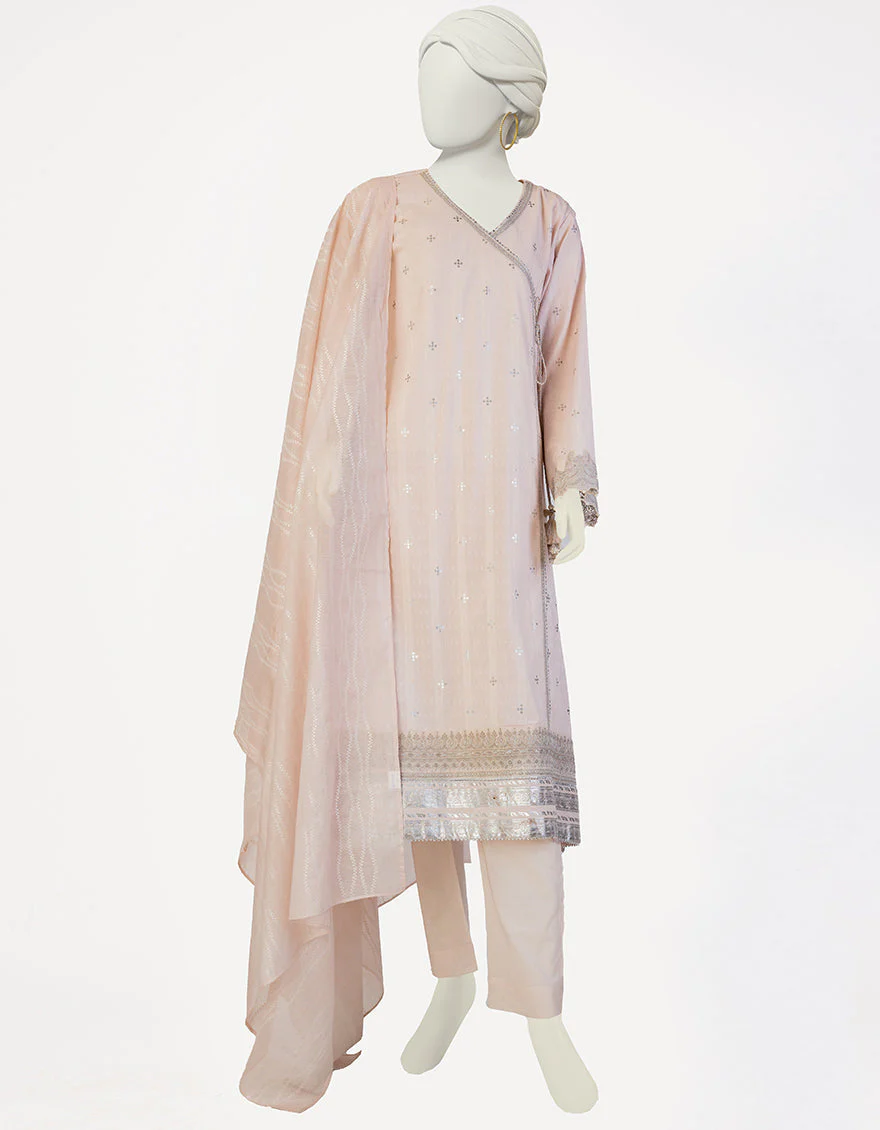 PEACH LUREX DOBBY 3PC STITCHED | JLAWN-S-25-120/S MAHARANI-04