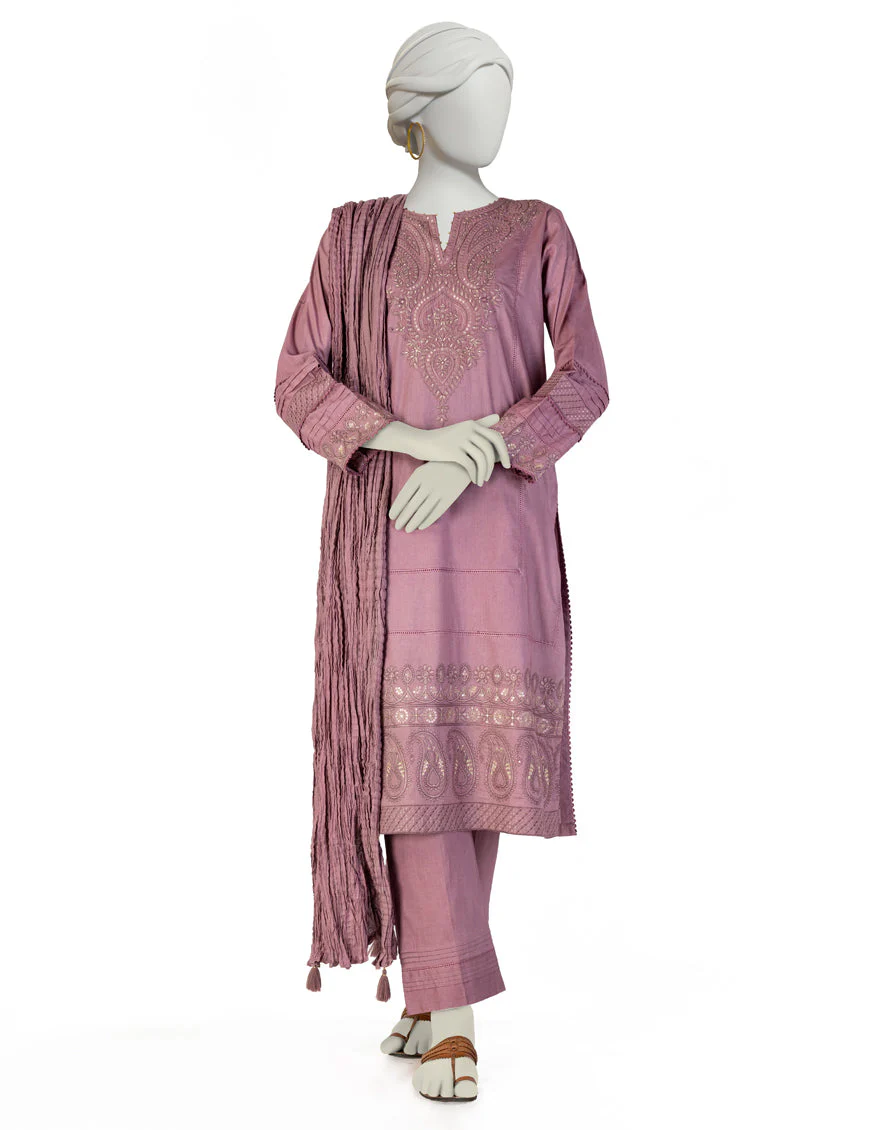 MAUVE LAWN 3PC STITCHED | JLAWN-S-25-133/S CHICKEN KARI-1