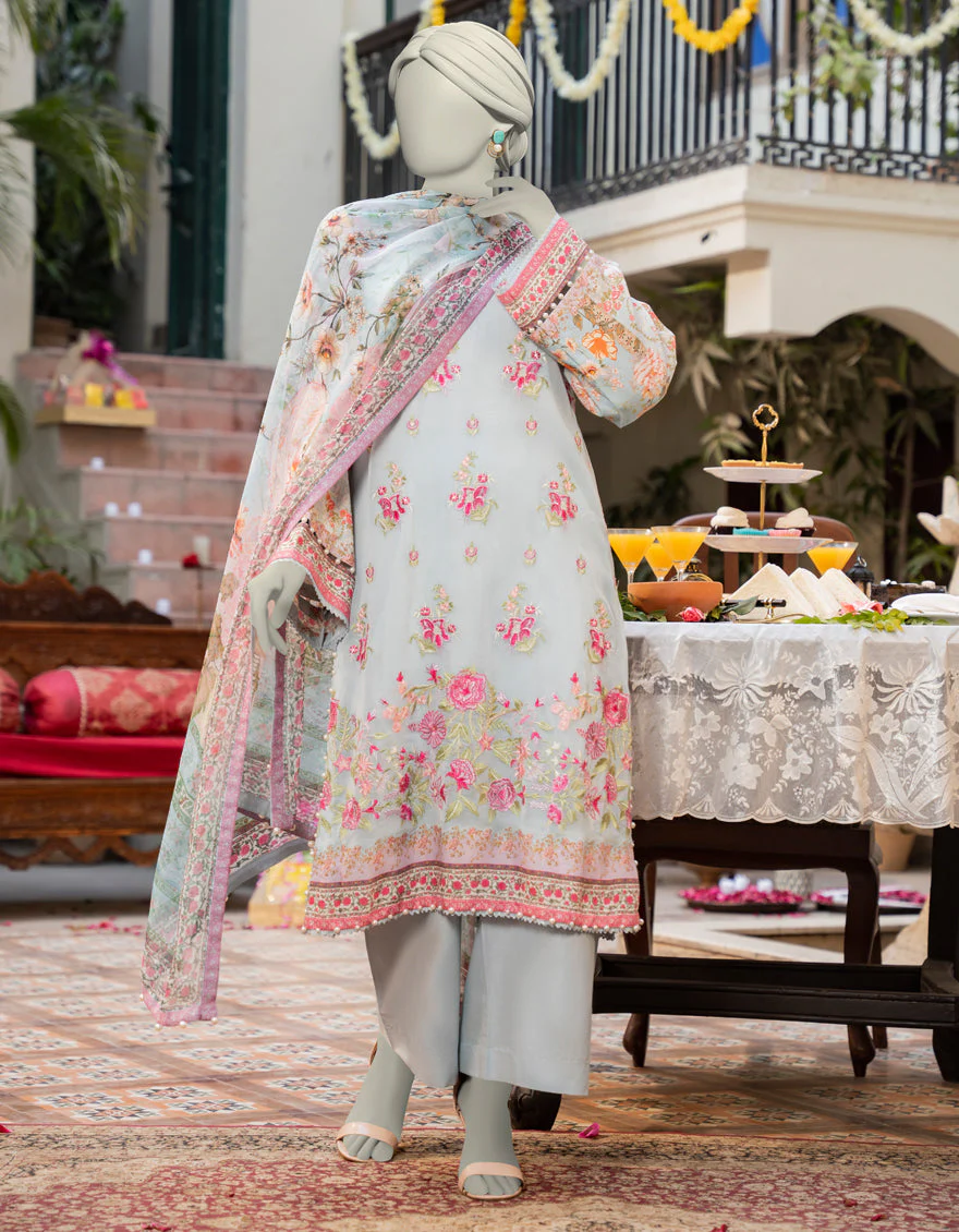 BLUE MAPLE SILK 3PC STITCHED | JLAWN-S-25-152/S PASTEL HUES-07
