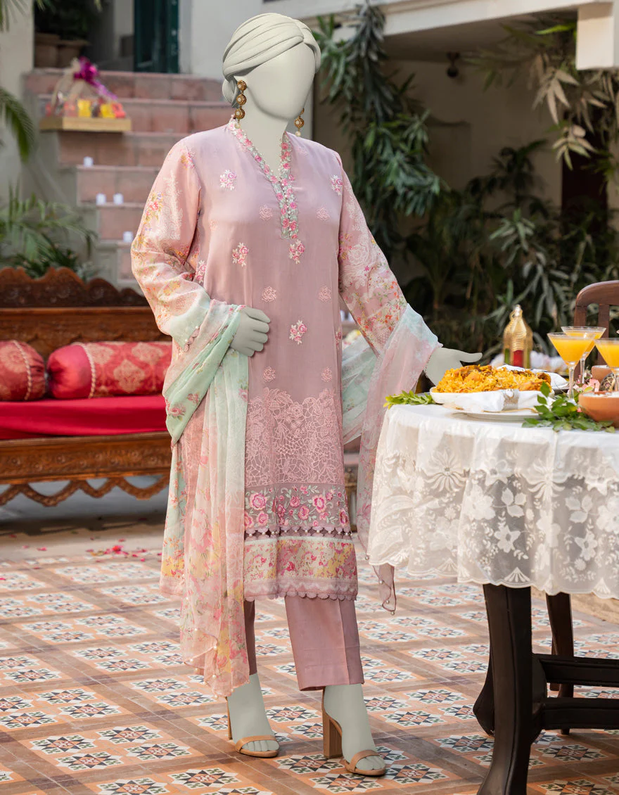 PINK MAPLE SILK 3PC STITCHED | JLAWN-S-25-153/S PASTEL HUES-08