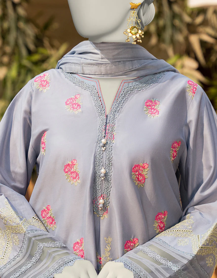 BLUE LAWN 3PC STITCHED | JLAWN-S-25-160/S SCHIFFLI BLISS-03 - Image 3