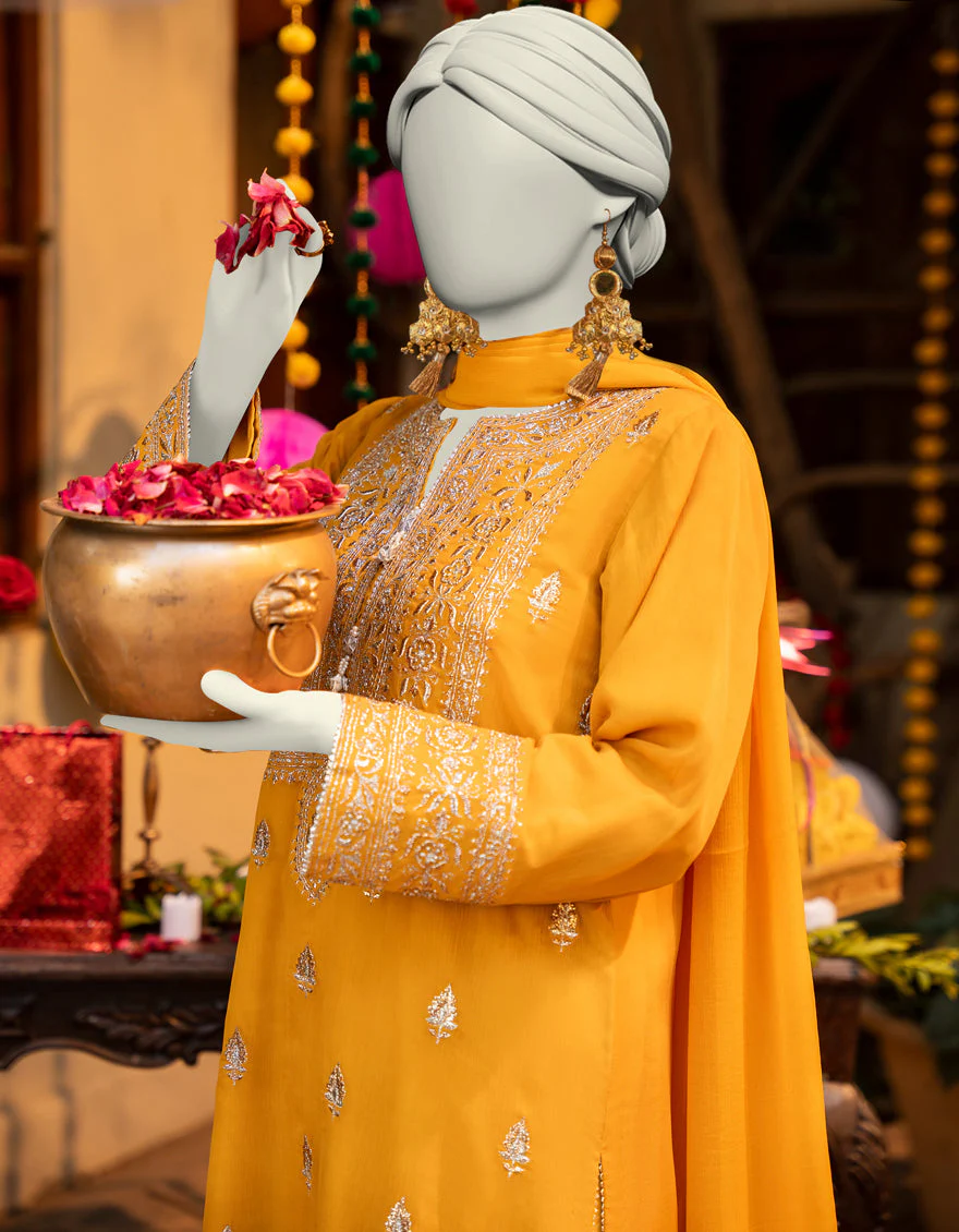 YELLOW CHIFFON 3PC STITCHED | JLAWN-S-25-162/S SHIMMERING CHIC-01 - Image 2