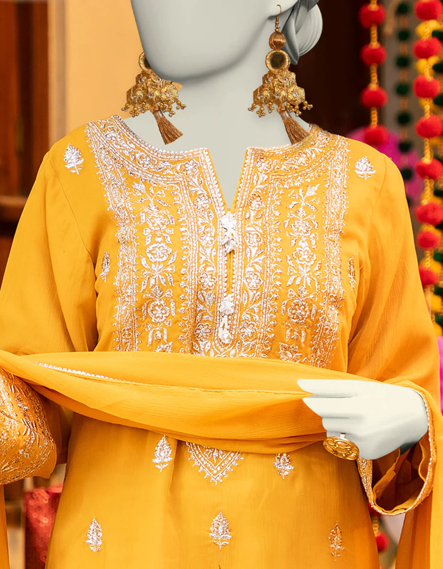 YELLOW CHIFFON 3PC STITCHED | JLAWN-S-25-162/S SHIMMERING CHIC-01 - Image 3