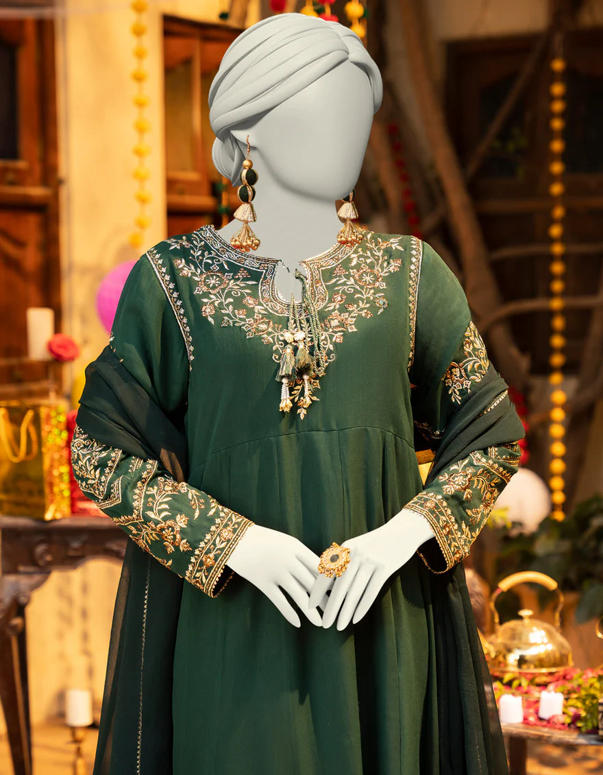 GREEN CHIFFON 3PC STITCHED | JLAWN-S-25-163/S SHIMMERING CHIC-02 - Image 2