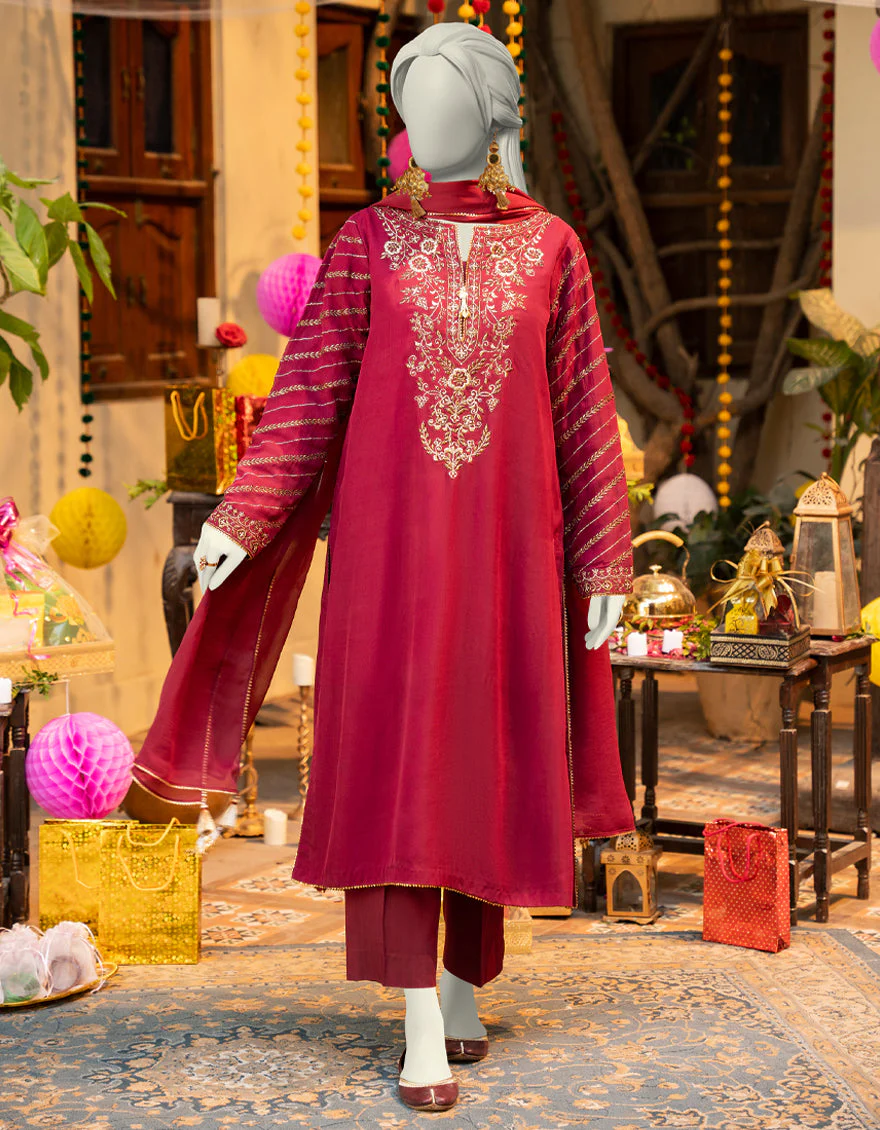MAROON CHIFFON 3PC STITCHED | JLAWN-S-25-164/S SHIMMERING CHIC-03