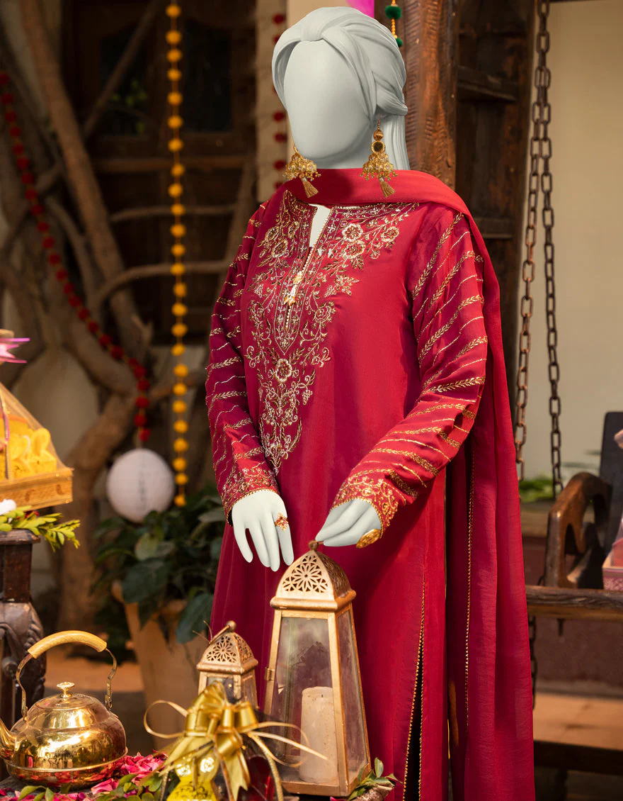 MAROON CHIFFON 3PC STITCHED | JLAWN-S-25-164/S SHIMMERING CHIC-03 - Image 2