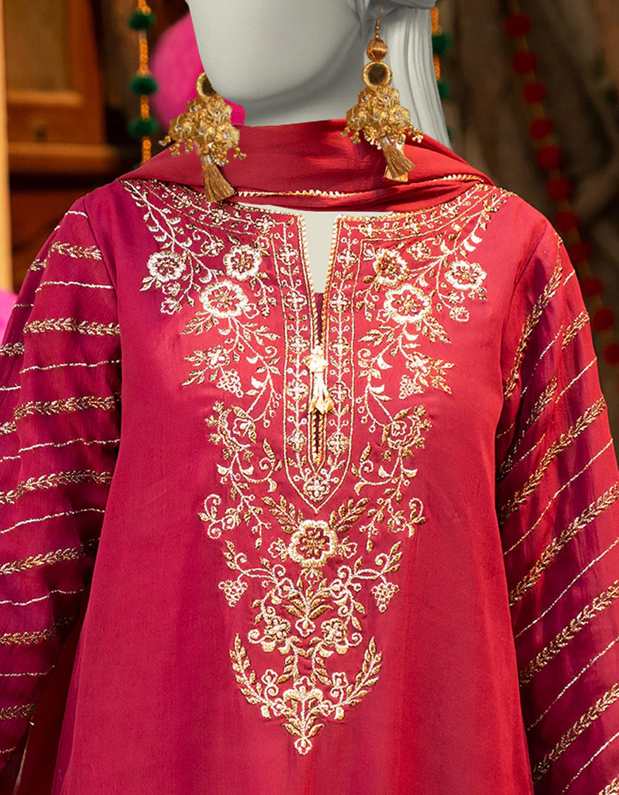 MAROON CHIFFON 3PC STITCHED | JLAWN-S-25-164/S SHIMMERING CHIC-03 - Image 3