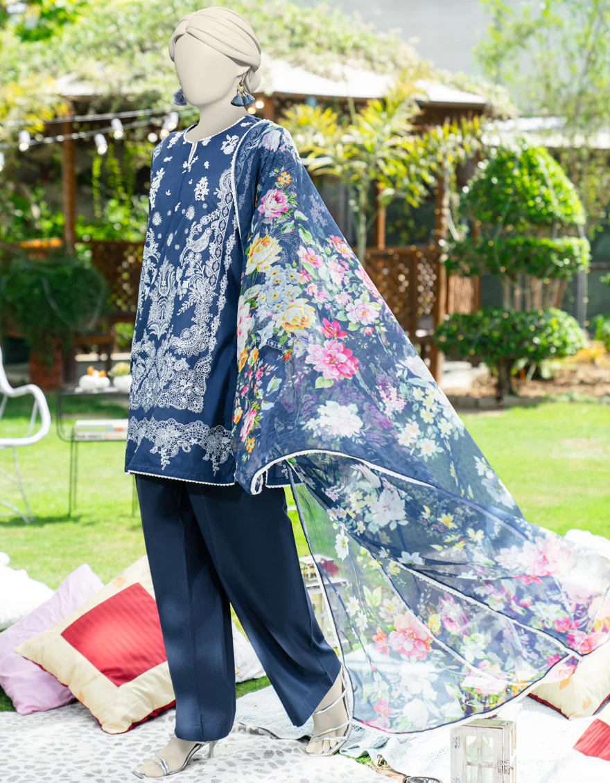 BLUE LAWN 3PC STITCHED | JLAWN-S-25-176/S MONOCHROME-3