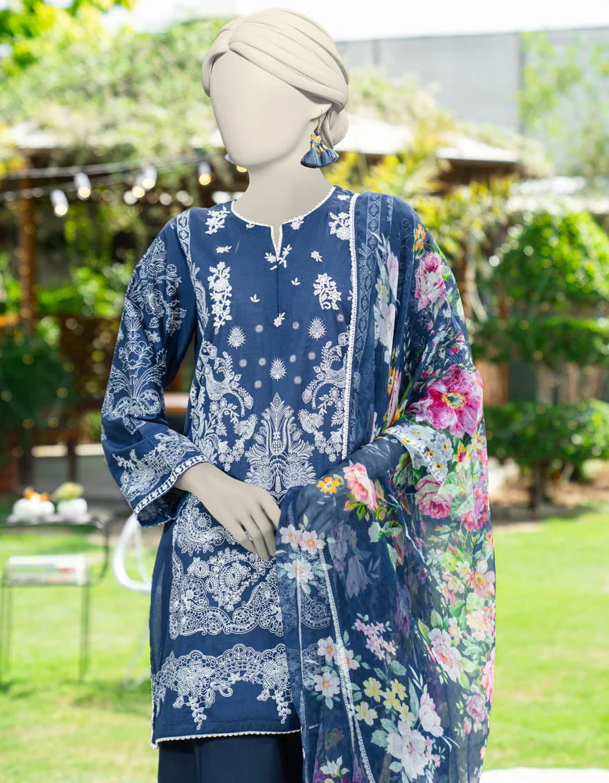 BLUE LAWN 3PC STITCHED | JLAWN-S-25-176/S MONOCHROME-3 - Image 2