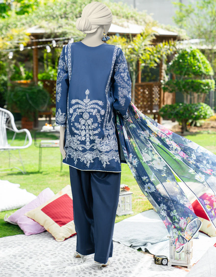 BLUE LAWN 3PC STITCHED | JLAWN-S-25-176/S MONOCHROME-3 - Image 3
