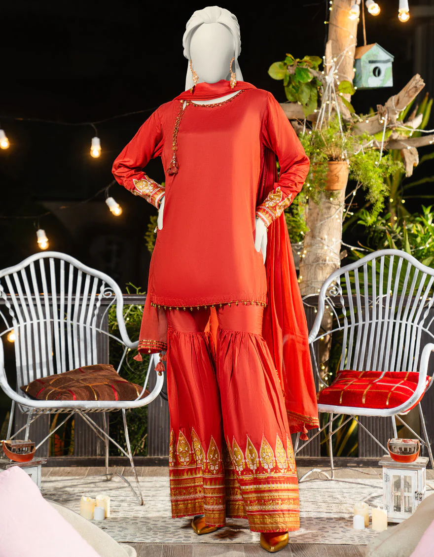 PEACH SILK 3PC STITCHED | JLAWN-S-25-178/S SHIMMERING FLAIR-01