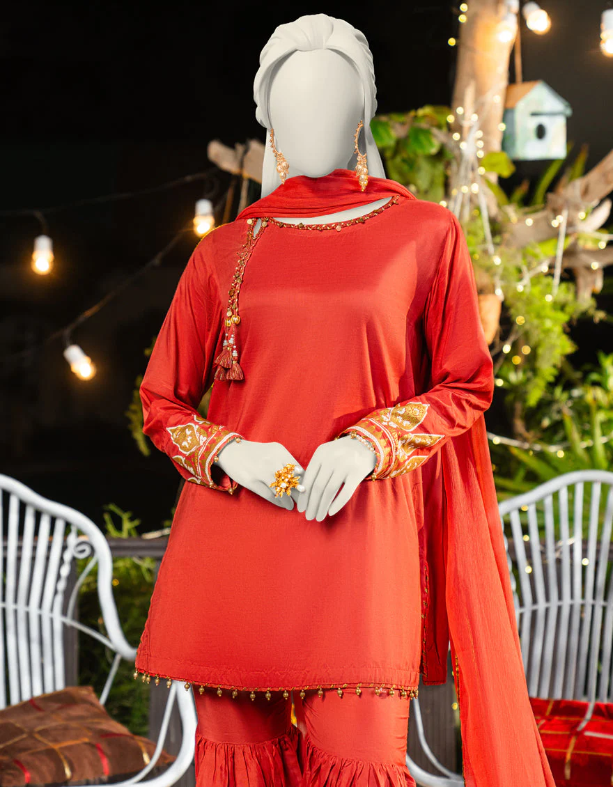 PEACH SILK 3PC STITCHED | JLAWN-S-25-178/S SHIMMERING FLAIR-01 - Image 2